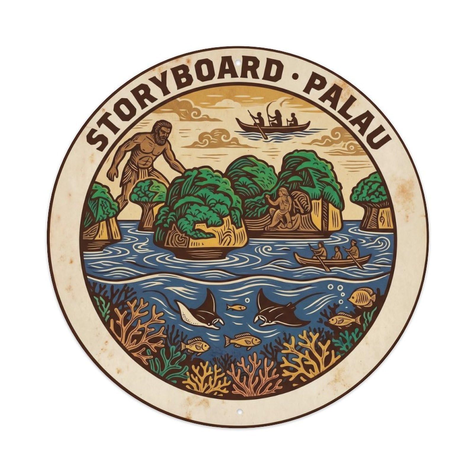 Olyhtr 8X8inch Classic Style Palau Storyboard Jungle Travel Wood Carving Rock Metal Tin Sign