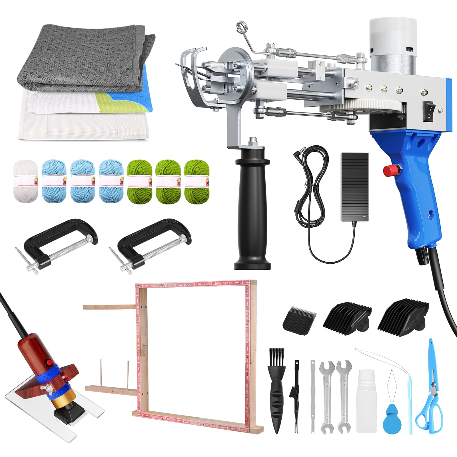 Pistola de Mechones para Alfombras con Marco, con Juego de Cortador de Alfombras, Juego de Mechones de Alfombras con paño de Mechones, 2 in 1 Cut & Loop Pile Carpet Gun and Carving Clippers