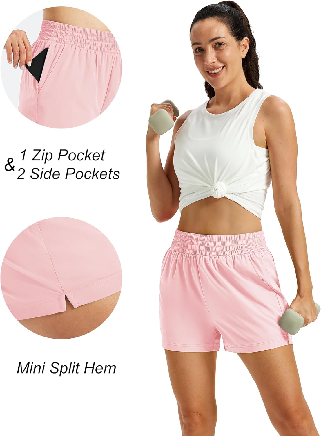 MAGCOMSEN Women's Athletic Running Shorts with Liner 3" High Waisted Quick Dry Lightweight Gym Workout Shorts Pockets - Image 5