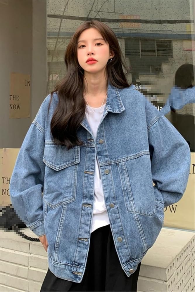 Women's Solid Lapel Denim Jacket Autumn Spliced American High Women's Solid Lapel Denim Jacket Autumn Spliced American High