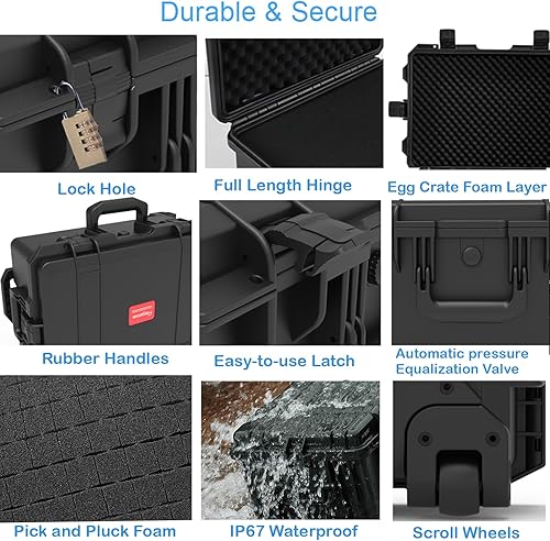 Vista 5 de Estuche rígido impermeable, 23 x 17 x 11.5 pulgadas, estuche con ruedas / espuma personalizable, cámara, herramienta electrónica, almacenamiento