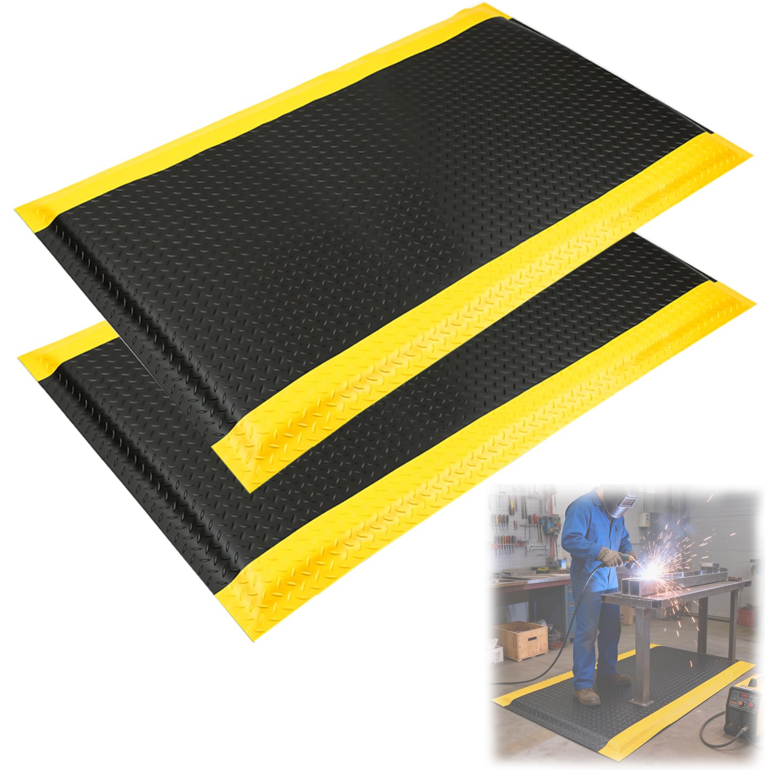 2 Pcs Industrial Anti Fatigue Mats 2 x 3 FT Soft Sponge Ergonomic Mat 15 16 Extra Thick