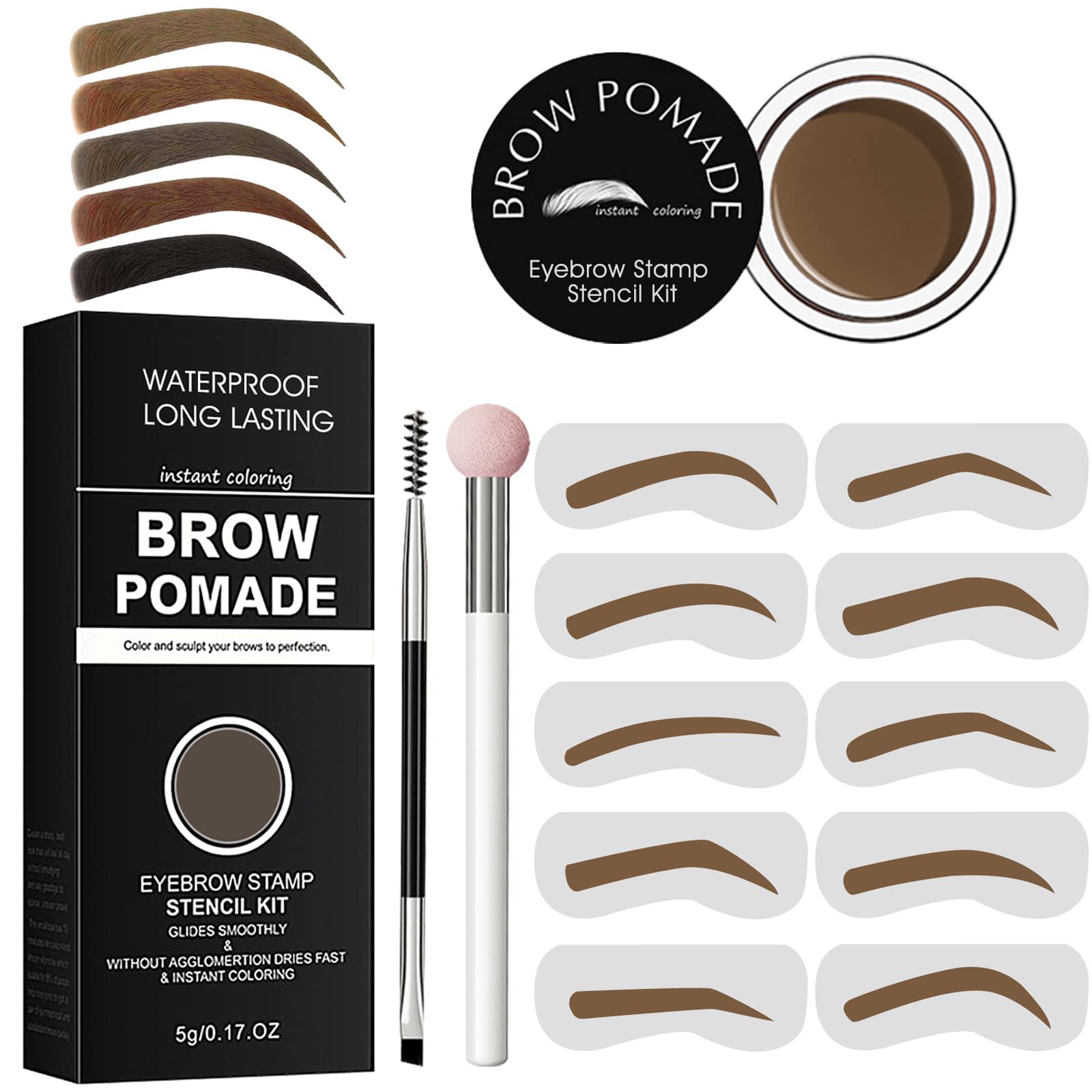 Zestaw szablonów do brwi, wodoodporny makijaż brwi, stempel do brwi, zestaw trio z aplikatorem gąbki, podwójna szczoteczka do brwi, 10 szablonów do brwi, wodoszczelna pomada do brwi