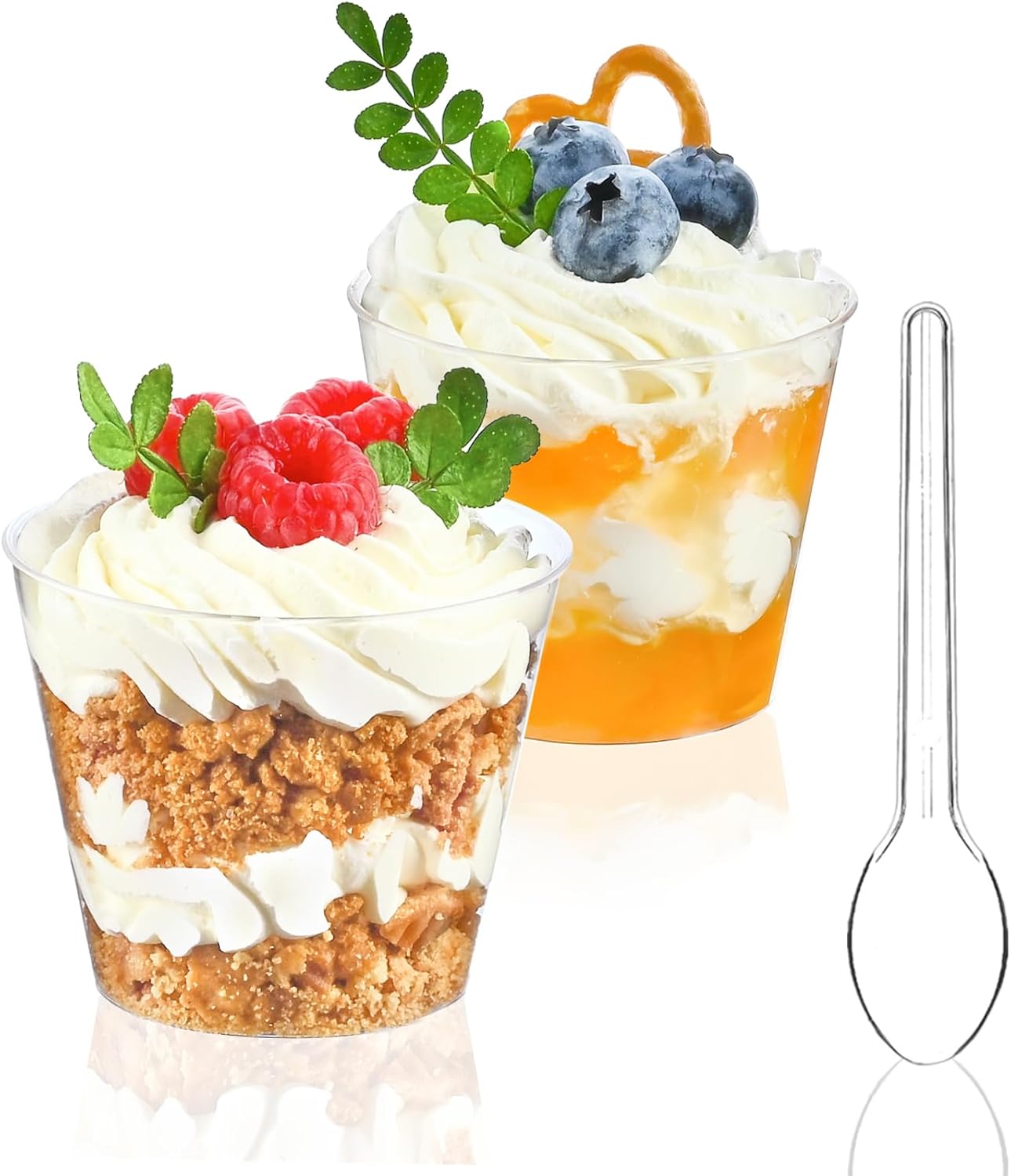 TOFLEN 50 Pack 5 oz Mini Dessert Cups with Spoons, Round Cake Cups Party Serving Cups for Parfait, Appetizers, Cocktails, Dessert Shooters & Dessert Shot Glasses 50 cups + 50 spoons