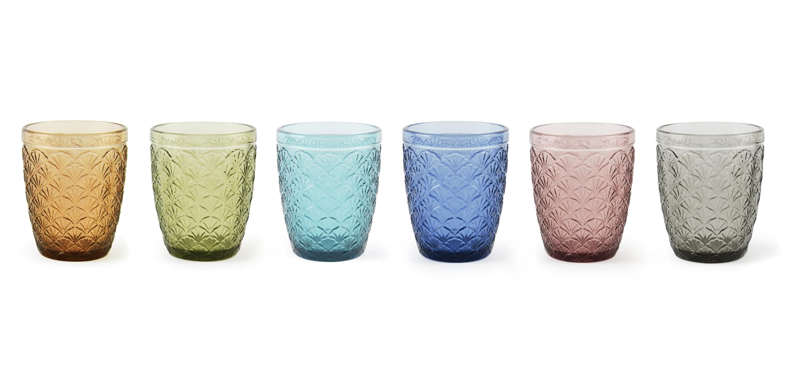 Excelsa Ginkgo Set mit 6 Wassergläsern, farbiges Glas, Fassungsvermögen 300 ml.