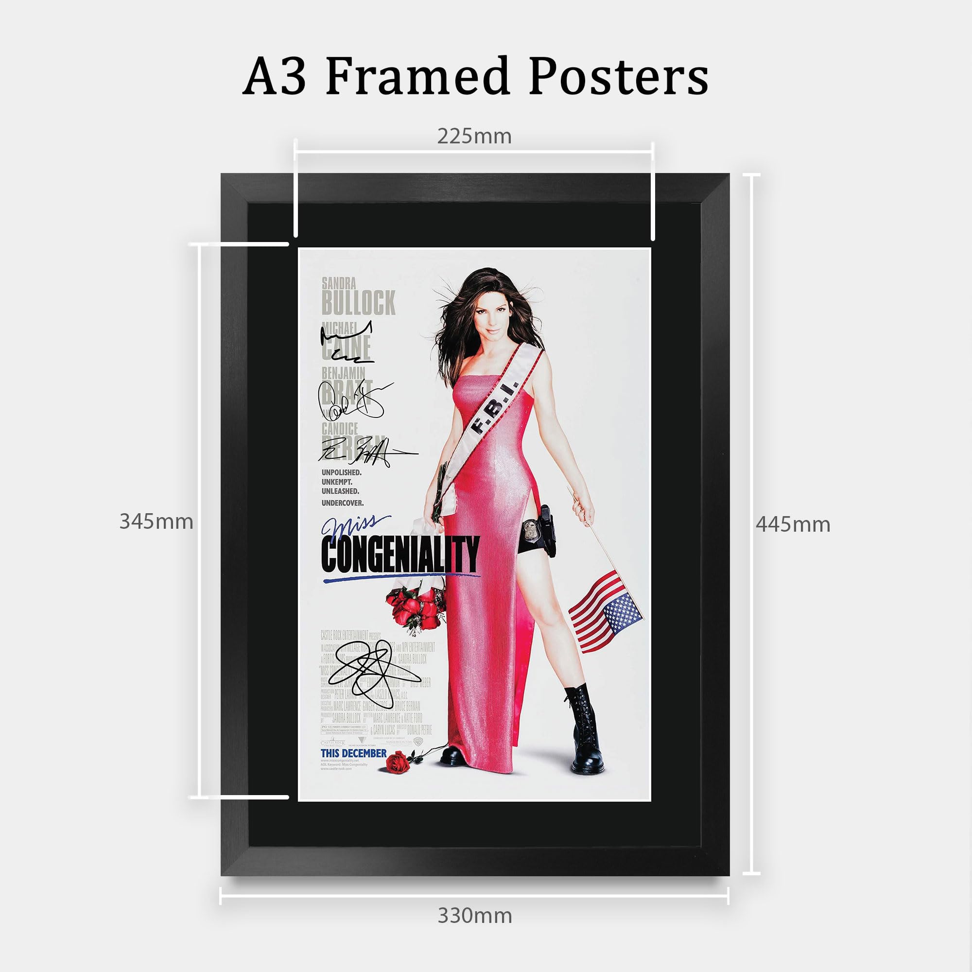 HWC Trading Miss Congeniality 2000 Sandra Bullock Geschenke Poster mit gedrucktem Autogramm Bild für Filmfans - A3 Gerahmt (ID-012876)