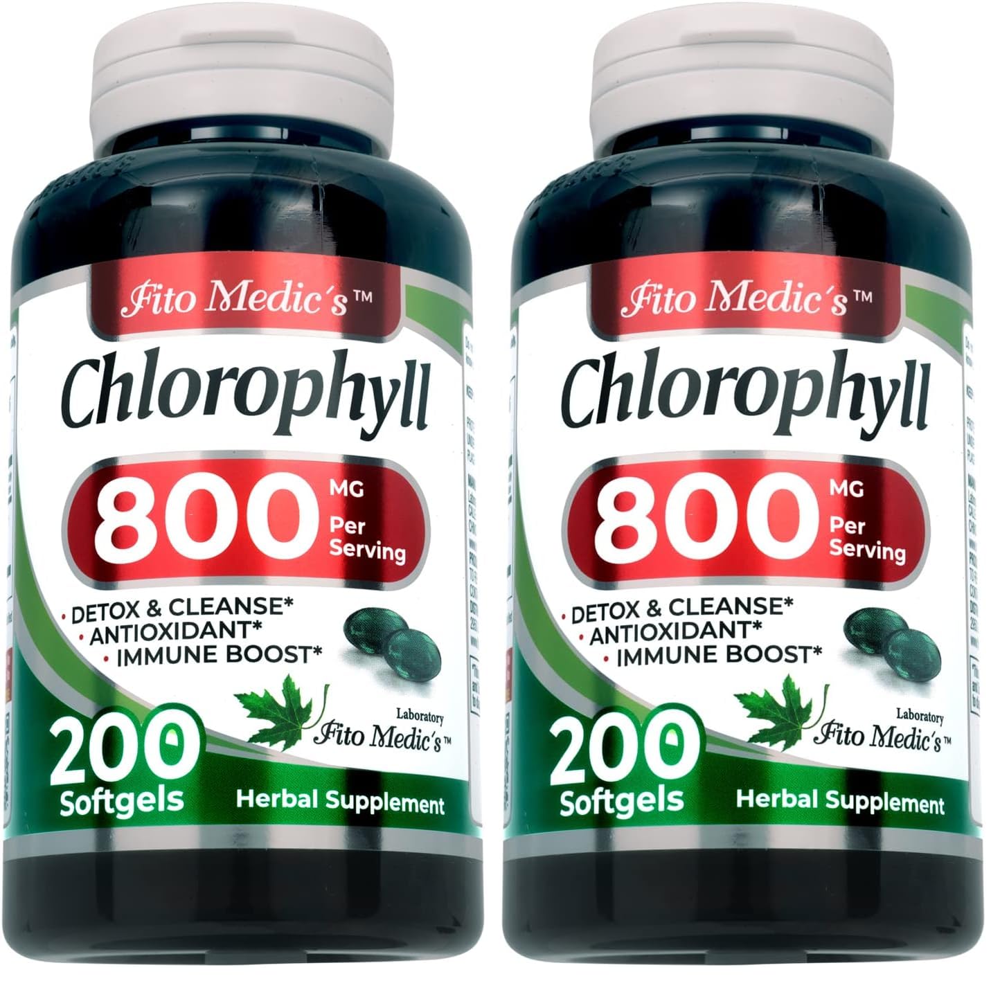 FITO MEDIC'S Lab - Chlorophyll - Pure - 800 mg per Serving- 200 Softgels - Chlorophyll Capsules -Detox Cleanse, Greens Supplements- Chlorophyll Pills - Ultra high Absorption. (Pack of 2)