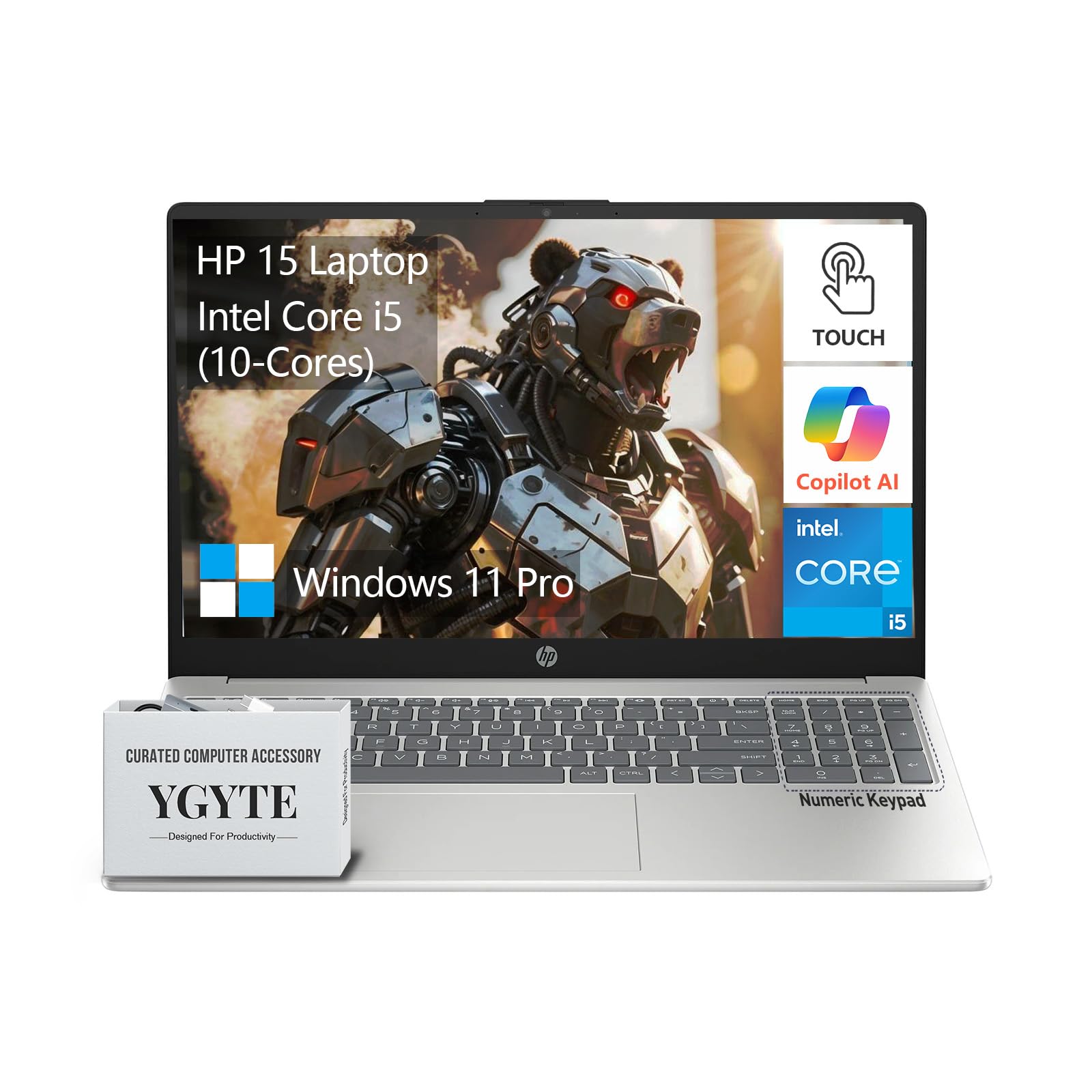 HP 15.6 Laptop Touchscreen Computer, Intel 10-Core i5, Touch Screen Laptop 15 Inch, 32GB RAM 1TB SSD, Windows 11 Pro, 10-Key Number Pad, Killer Wi-Fi