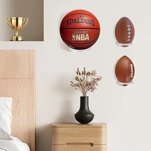 Miniatura 3 de BiJun Soporte para baloncesto de pared, acrílico para fútbol, estante invisible transparente para fútbol, baloncesto, voleibol, rugby, fútbol