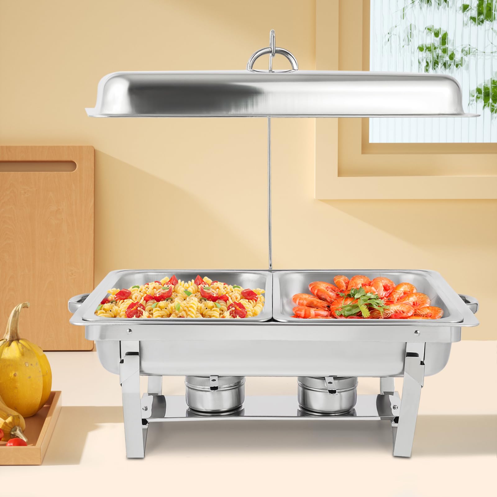 Chafing Dish - Set di scaldavivande professionali in acciaio inox, 9 l, set di contenitori termici per buffet, per catering buffet e feste, con copertura (2)