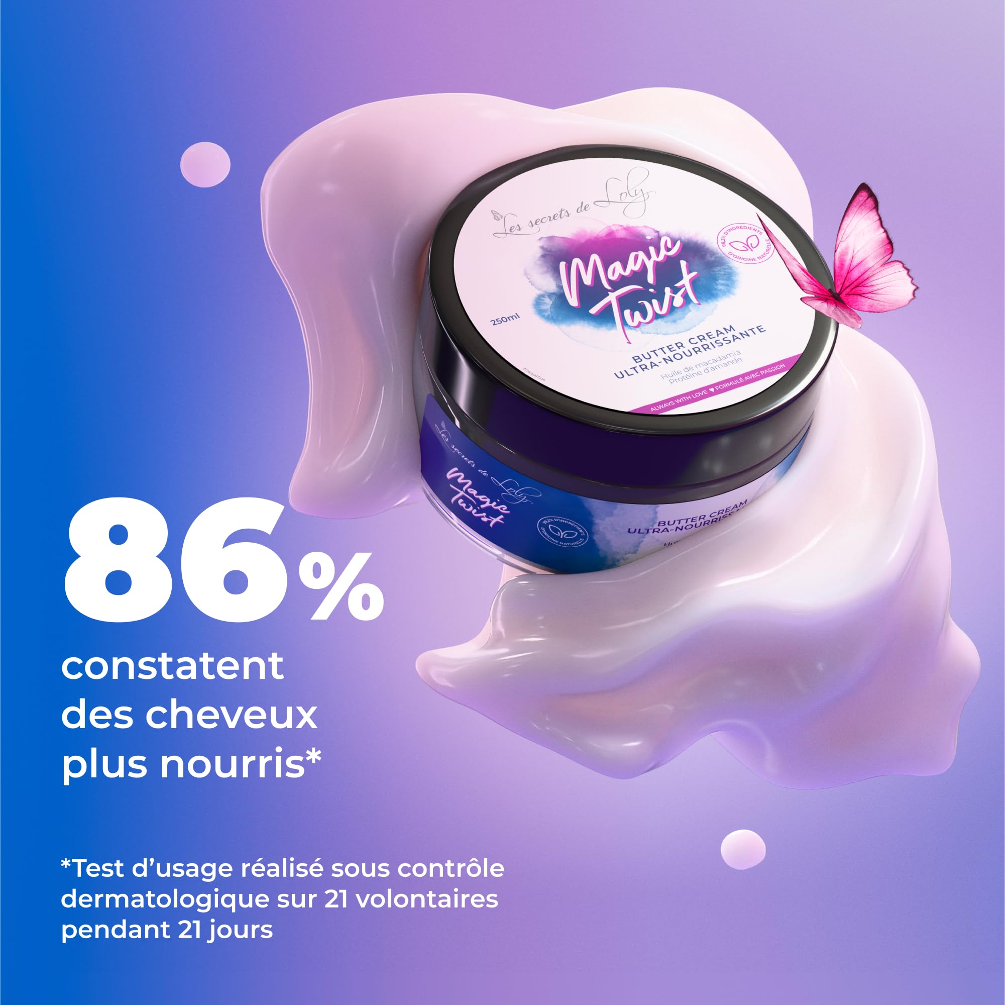 Les Secrets de Loly – Magic Twist – Crème coiffante sans rinçage Ultra nourrissante – Cheveux très secs, bouclés, frisés et crépus – Beurre cream – 250 ml