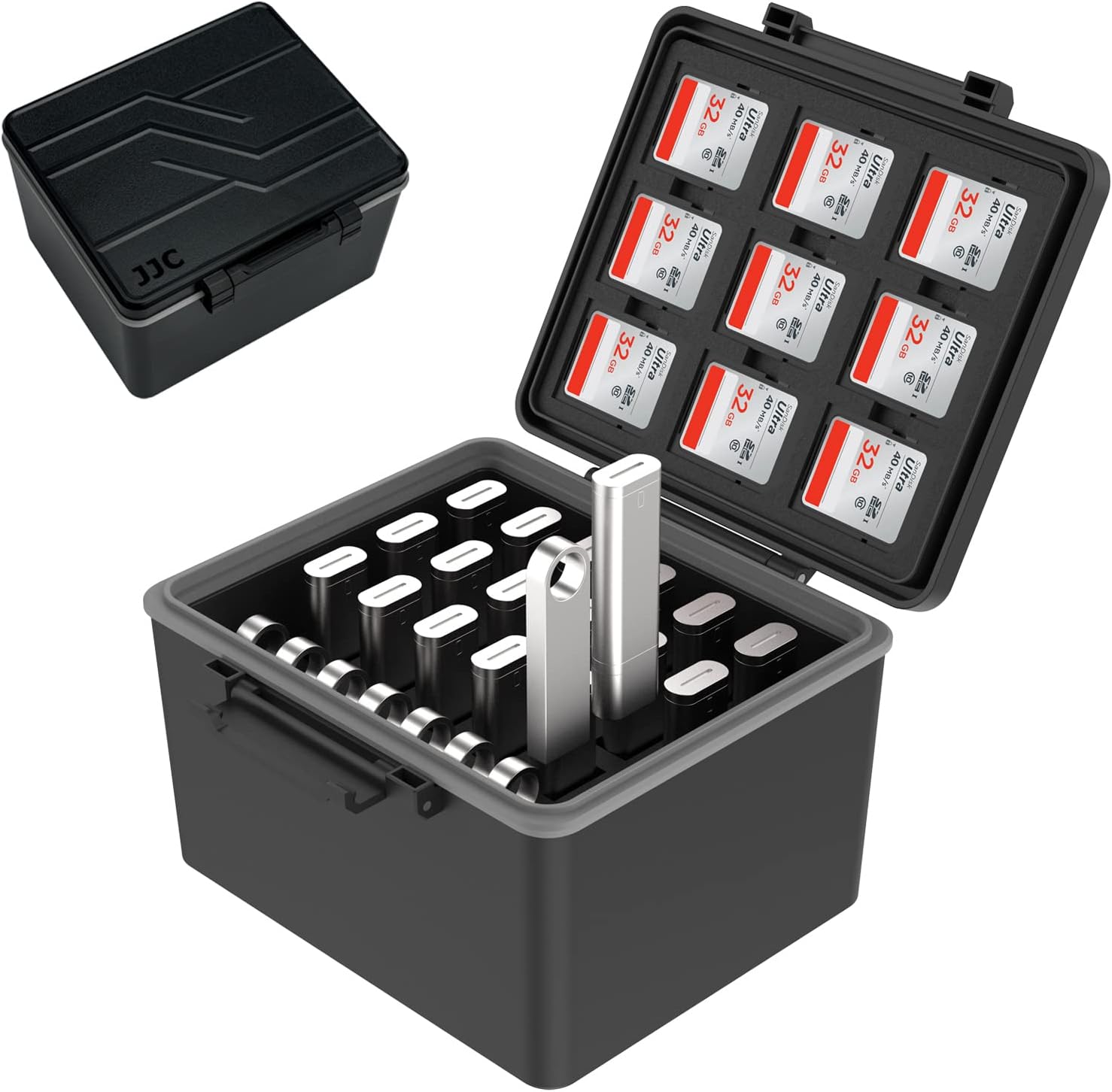 53 Slots USB and SD Card Case for 18 Flash 8 Mini Driver 9 SD and 18 TF Card, USB Drive Case Hard, Shockproof Water-Resistant, Pen Flash Thumb Drive Storage Organizer