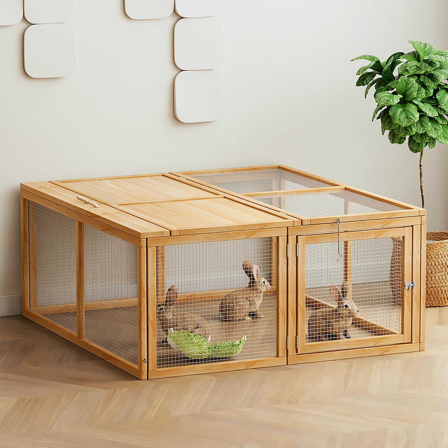 Magshion Folding Chicken Coop Rabbit Hutch, Portable Chicken House with Handle Wooden Small Animal Poultry Pet Cage House for Outdoor, 45.5 Inch, No Assembly Required