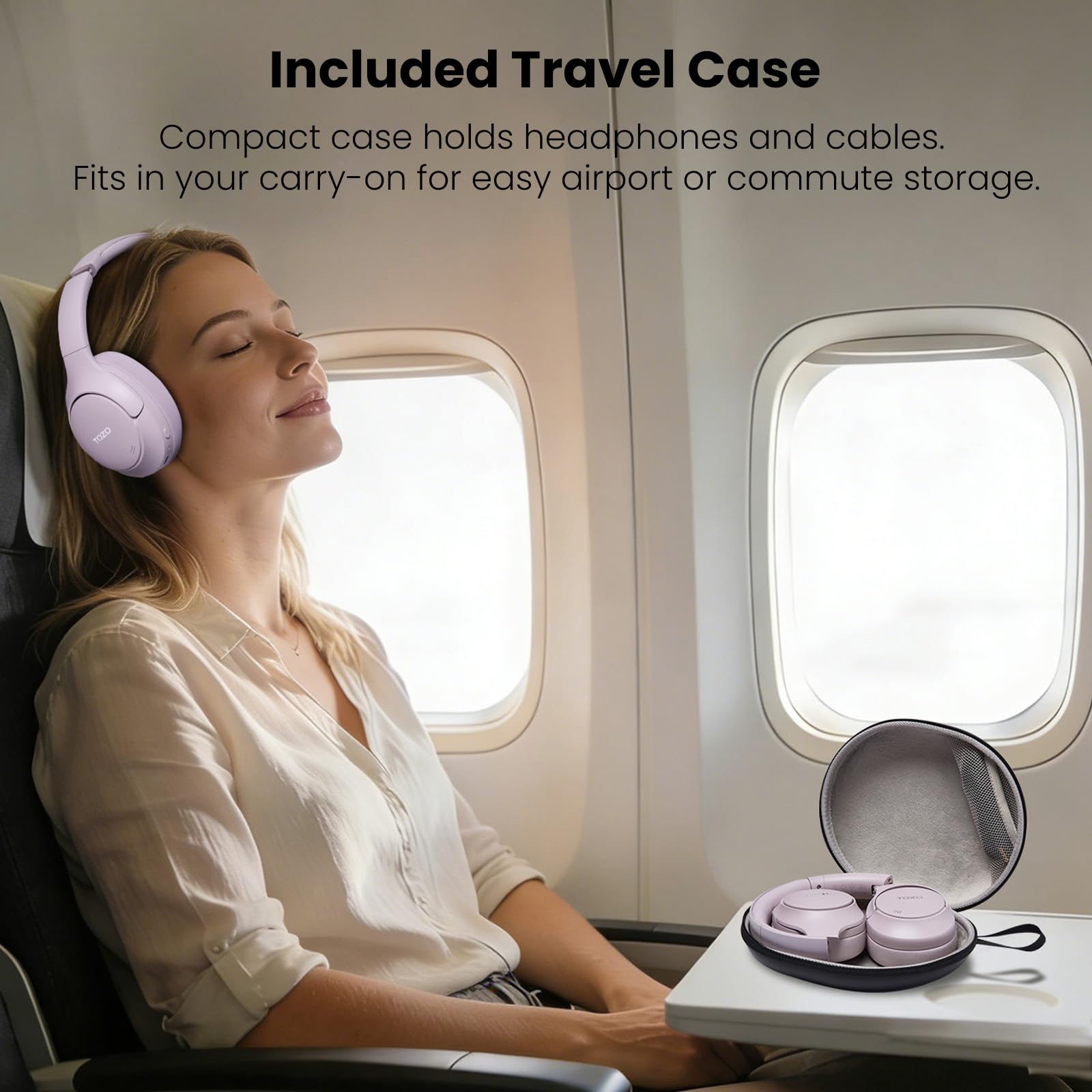 TOZO Hybrid Active Noise Cancelling Headphones, Wireless Over Ear Bluetooth Headset, 60H Playtime, Hi-Res Audio Custom EQ via App Deep Bass Comfort Fit Ear Cups, for Home Office Travel Purple view 9