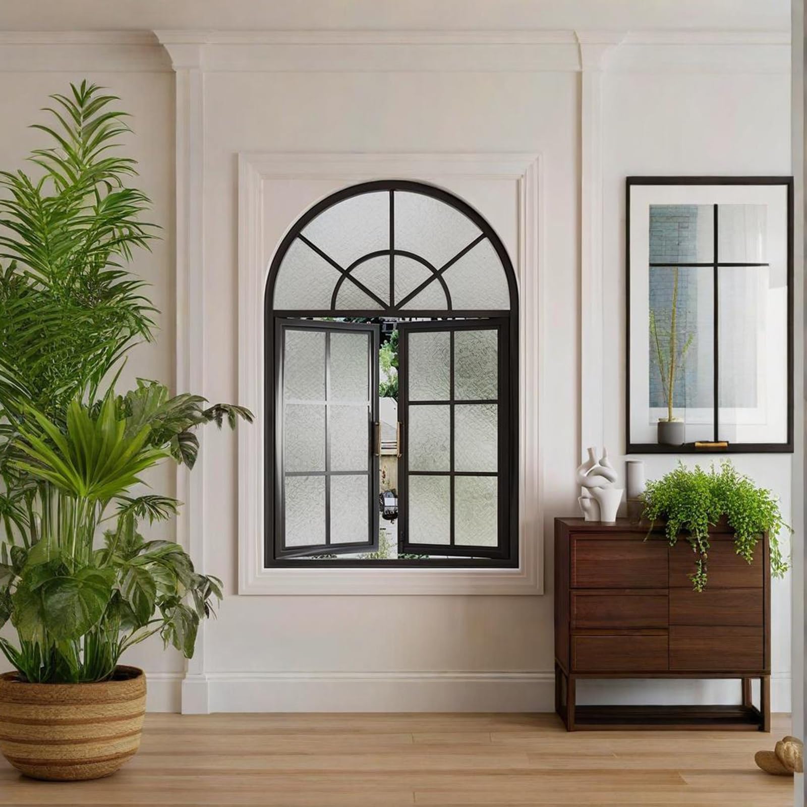 Amazon.co.jp: フランス製錬鉄製アーチ型ガラス窓 ヴィンテージカーブ