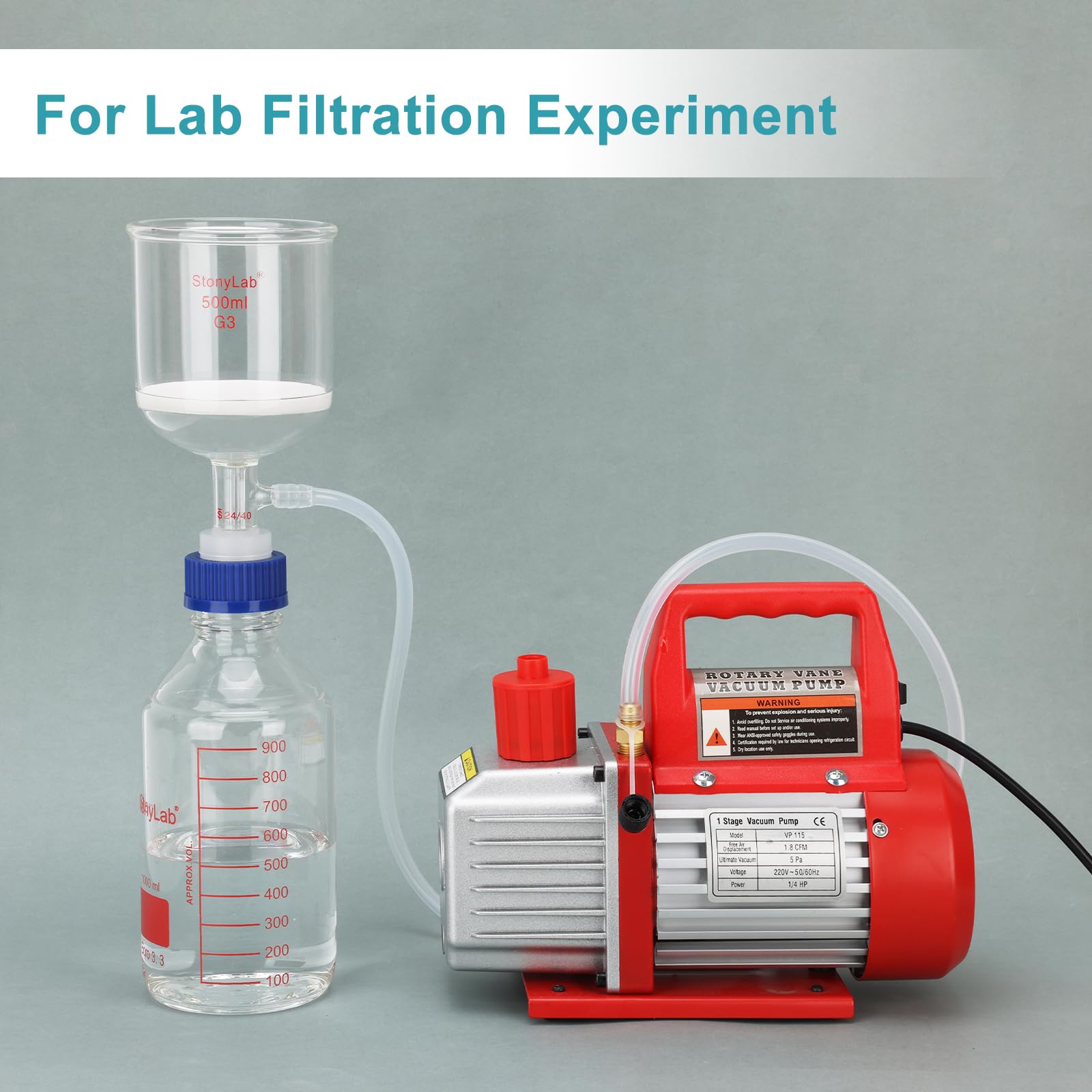 stonylab Buchner Trichter Saugfiltrationsapparat mit PP Adapter, Borosilikatglas, 500 ml Trichter mit Feiner Fritte (G3) und 1000 ml Vorratsflaschen, 24/40 Schliff, für Laborgebrauch