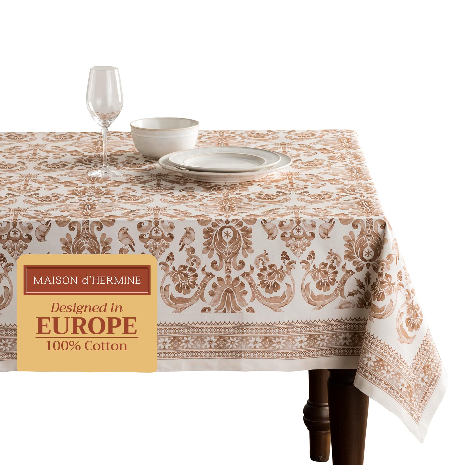 Maison d'Hermine Tischdecke Rechteckig 100% Baumwolle 180 cm x 140 cm Wiederverwendbar Alltagsgebrauch für Weihnachtsdekorationen Esszimmer Landhaus Zuhause Party Festlich (Allure)