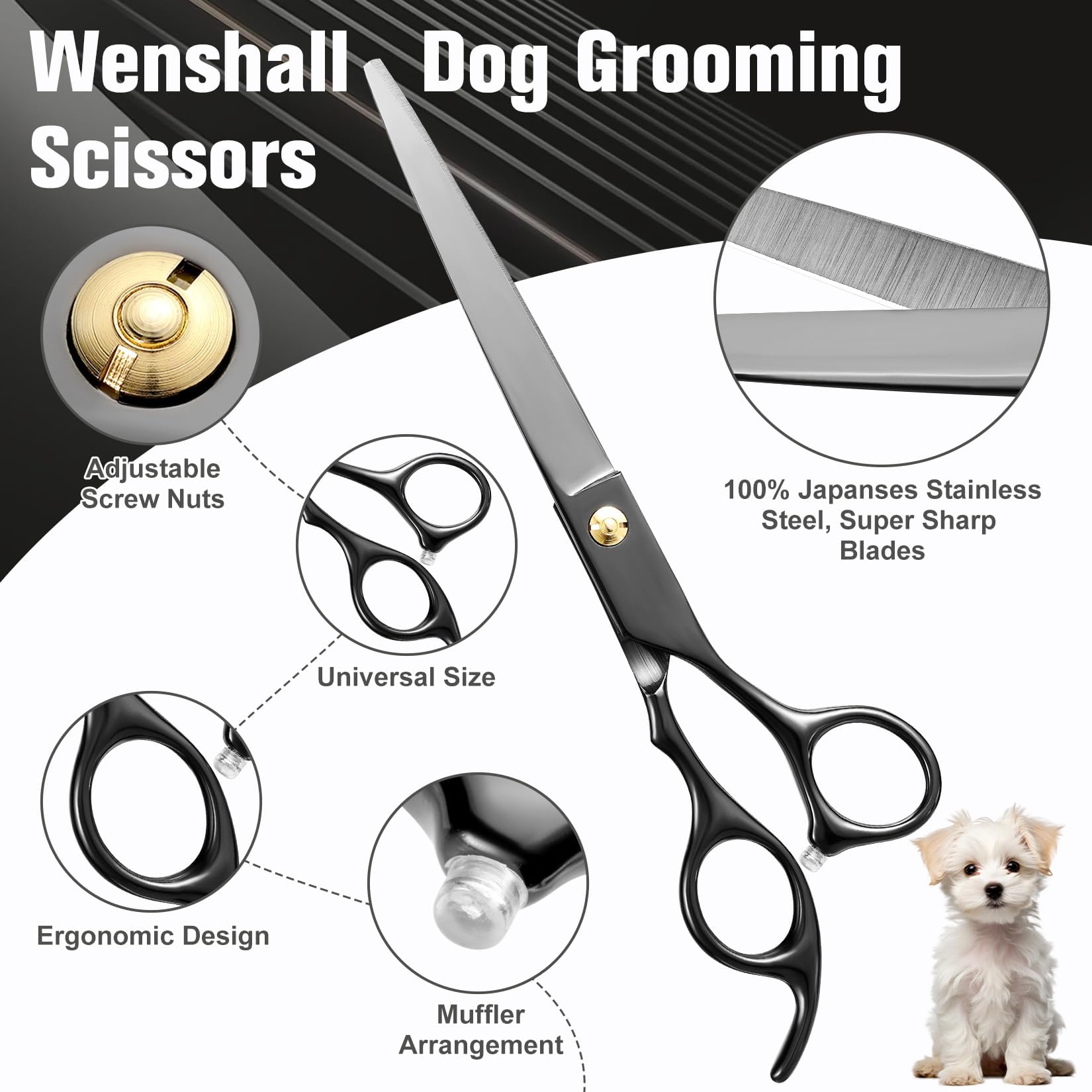 Wenshall 7,0 Zoll Hundepflege Schere Set Hund gerade Schere & Ausdünnungsschere & Gebogene & chunker & Comb 5Stk Set