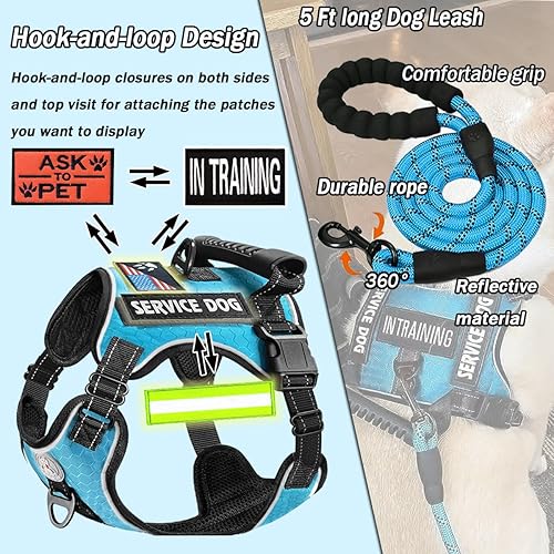 Miniatura 3 de Chaleco para perro de servicio, chaleco de entrenamiento para perros grandes, arnés para perros grandes, sin tirones, con asa, ajustable, suave,