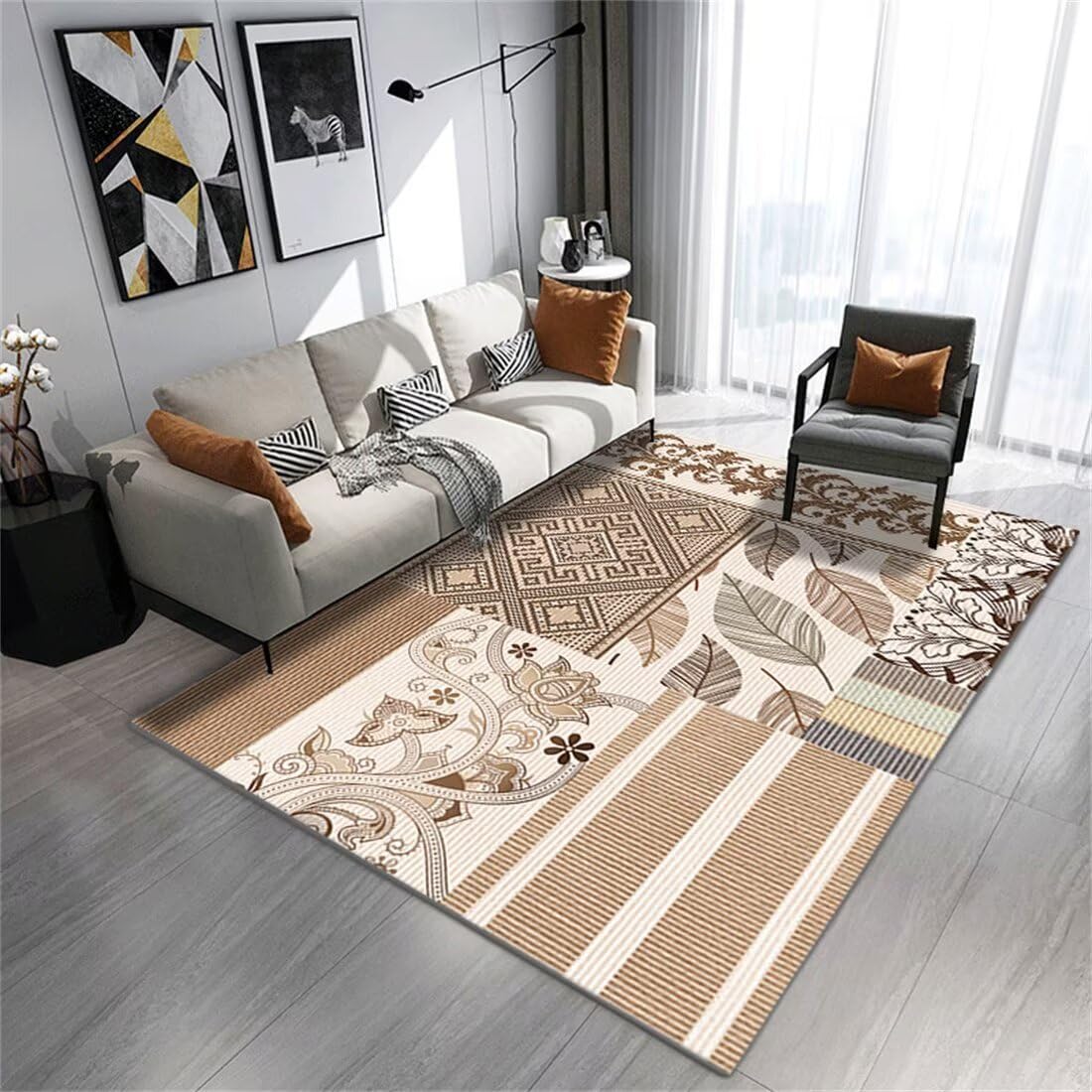 Tapis lavable anti-salissure 120x200 design de feuilles moderne pour chambre