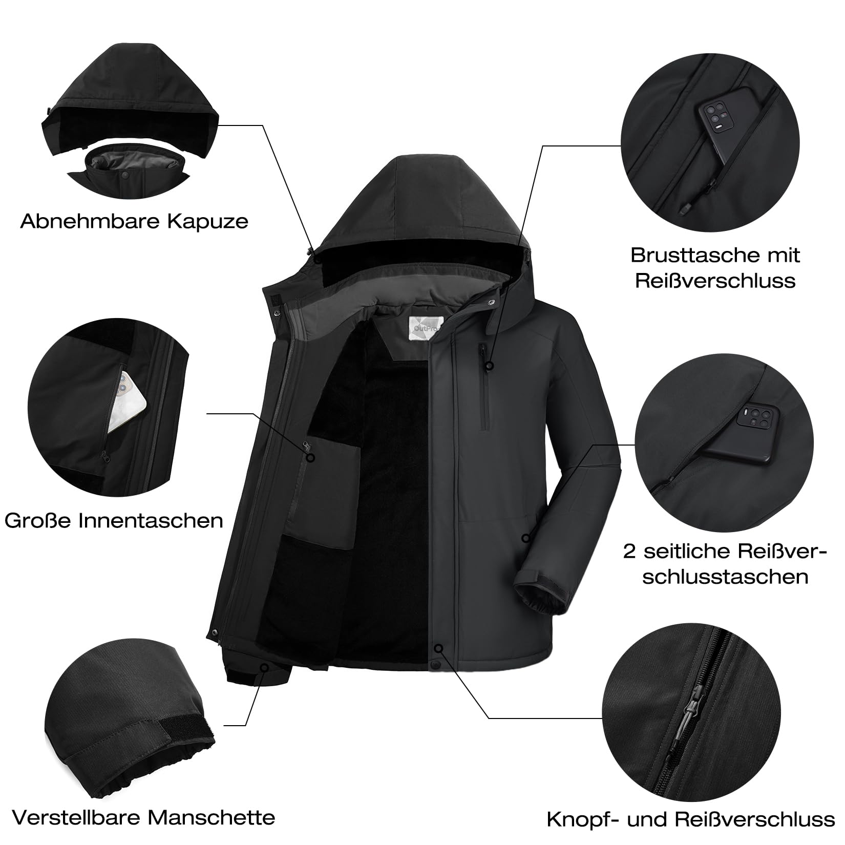 OutPro Herren Skijacke Vielseitige Winterjacke - Wasserdicht, winddicht,Perfekt für Outdoor-Aktivitäten und Winterwanderungen