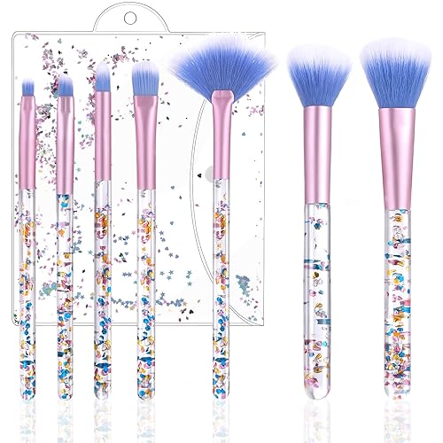 Miniatura 1 de Juego de brochas de maquillaje, mango de cristal, 7 piezas de polvo de cristal transparente, sombra de ojos, corrector de reflejos y pinceles de