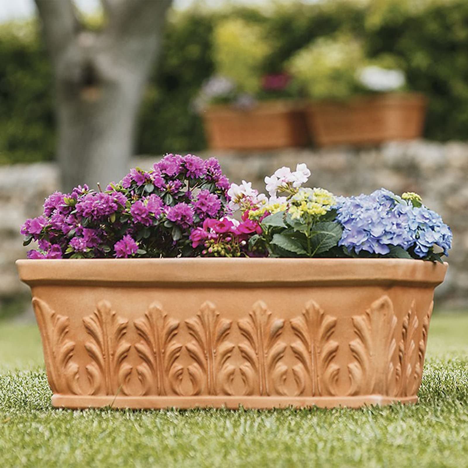 Decor Space Fioriera Foglia in resina con decorazione Made in Italy per fiori e piante (70 cm, Terracotta)