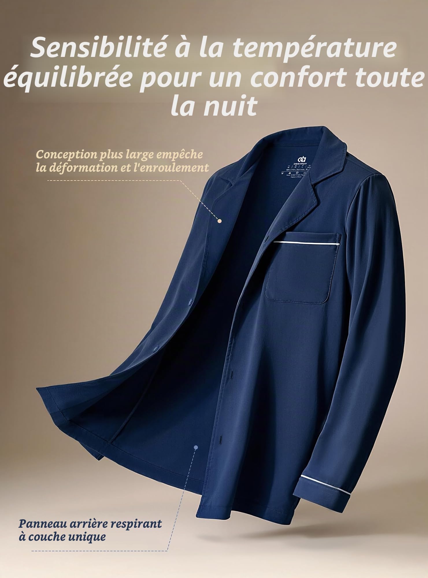 DAVID ARCHY Pyjama Long Deux pièces pour Hommes, col Henry, vêtements de Nuit à Manches Longues, vêtements de détente pour Hommes Respirants Vêtements de Nuit Confortables
