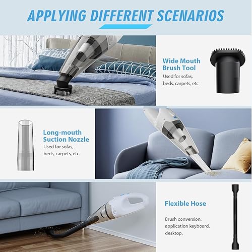 Miniatura 3 de Aspiradora de mano inalámbrica, recargable con luz LED y múltiples accesorios, aspiradora portátil de coche de 1.6 libras para pelo de mascotas,