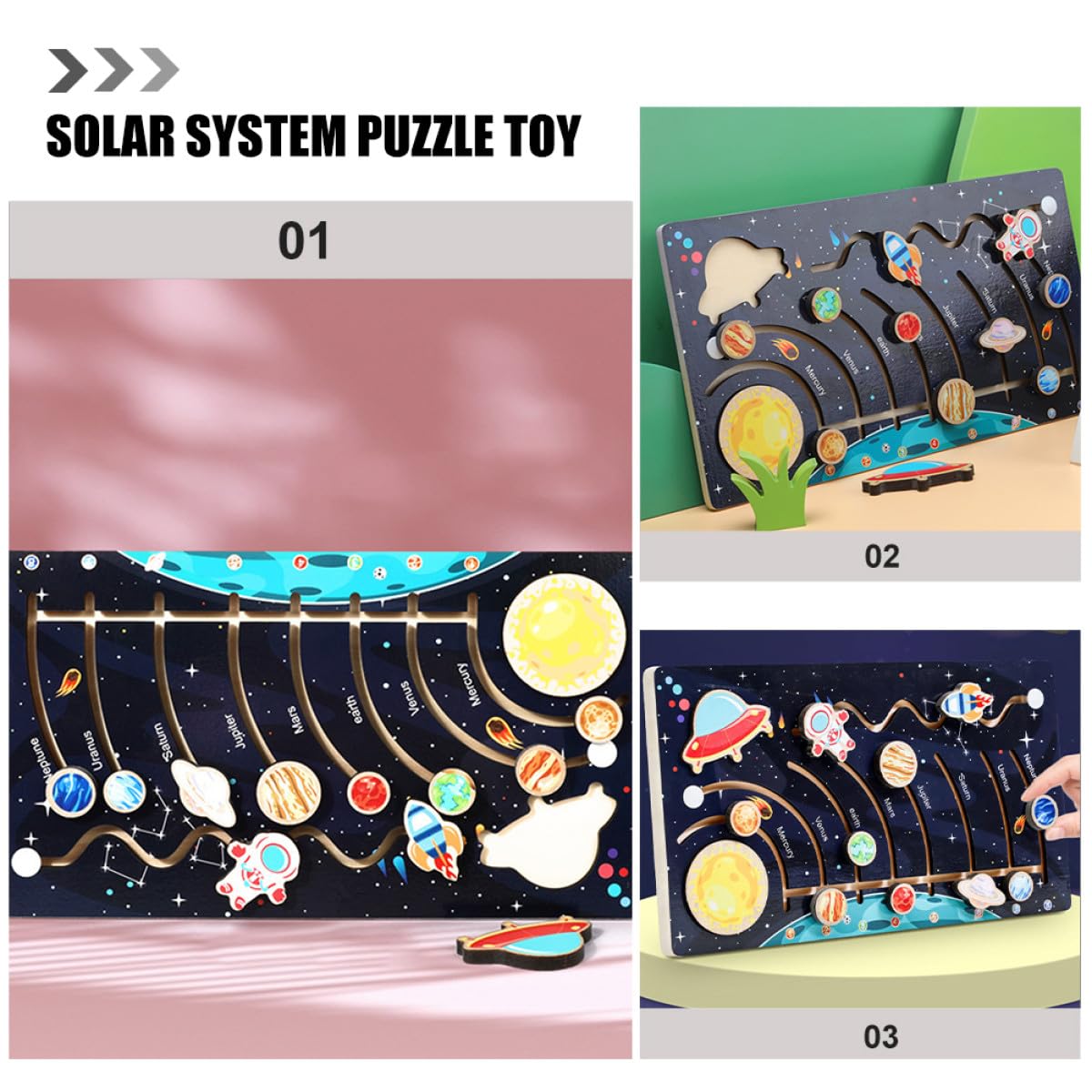 Puzzle di Pianeti Solare in Legno per Bambini, Gioco Educativo