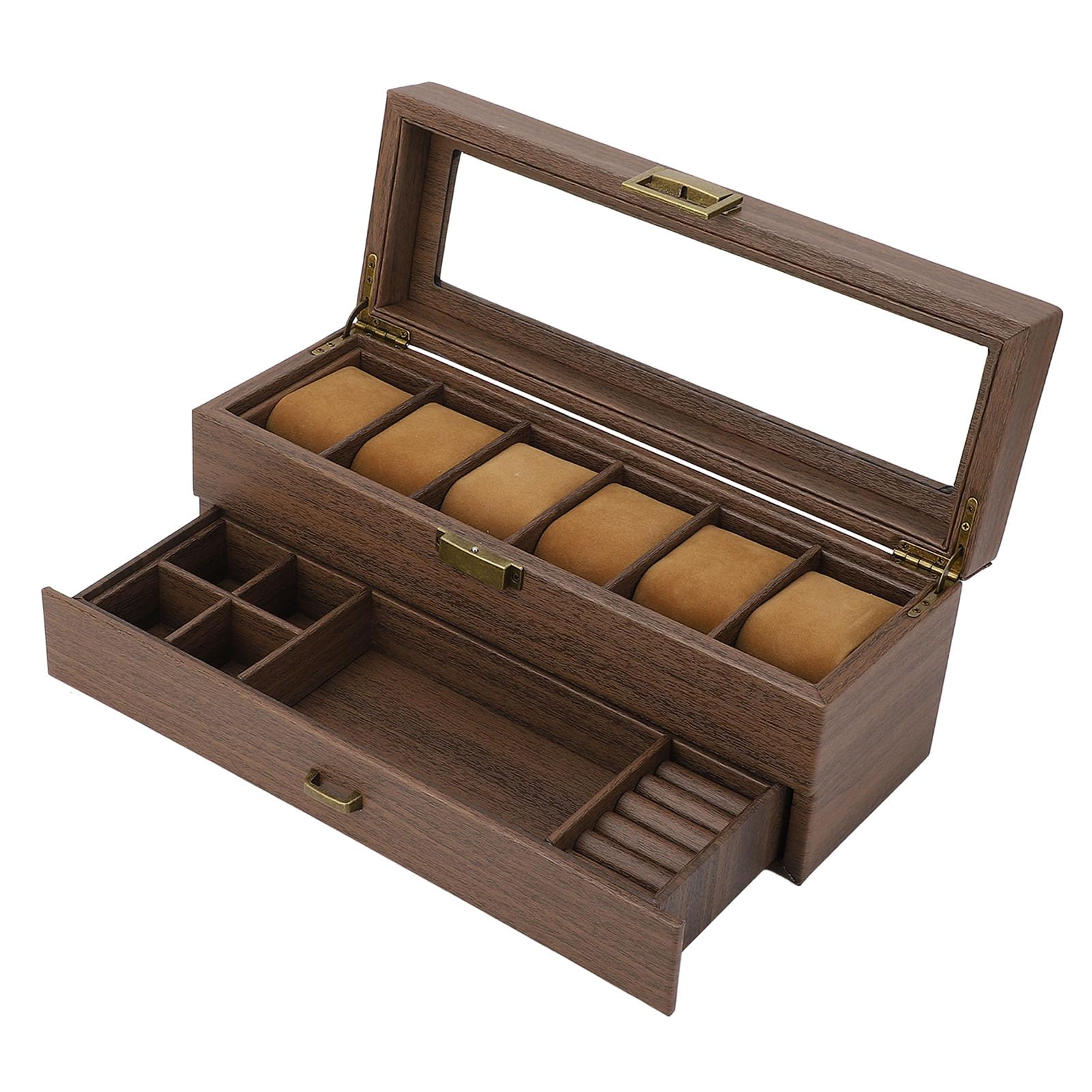 Haofy Organizer Porta Orologio a Doppio Strato a 6 Slot con Copertura in Vetro Temperato Trasparente per gli Amanti dei Gioielli