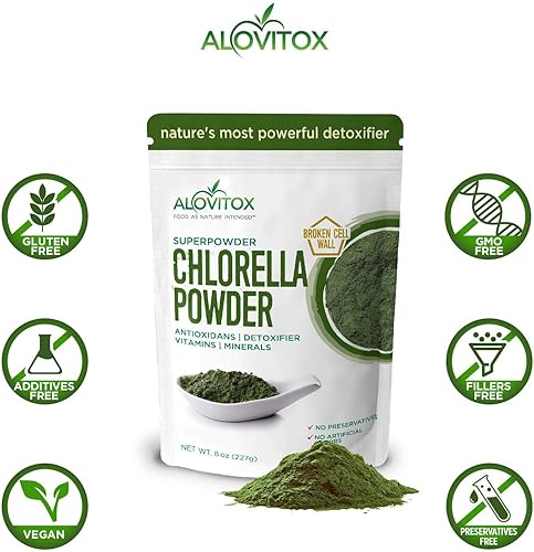 Miniatura 4 de Chlorella orgánica en polvo de 8 onzas  Superalimento denso en nutrientes con antioxidantes, proteínas, vitaminas C, E, complejo B, enzimas,