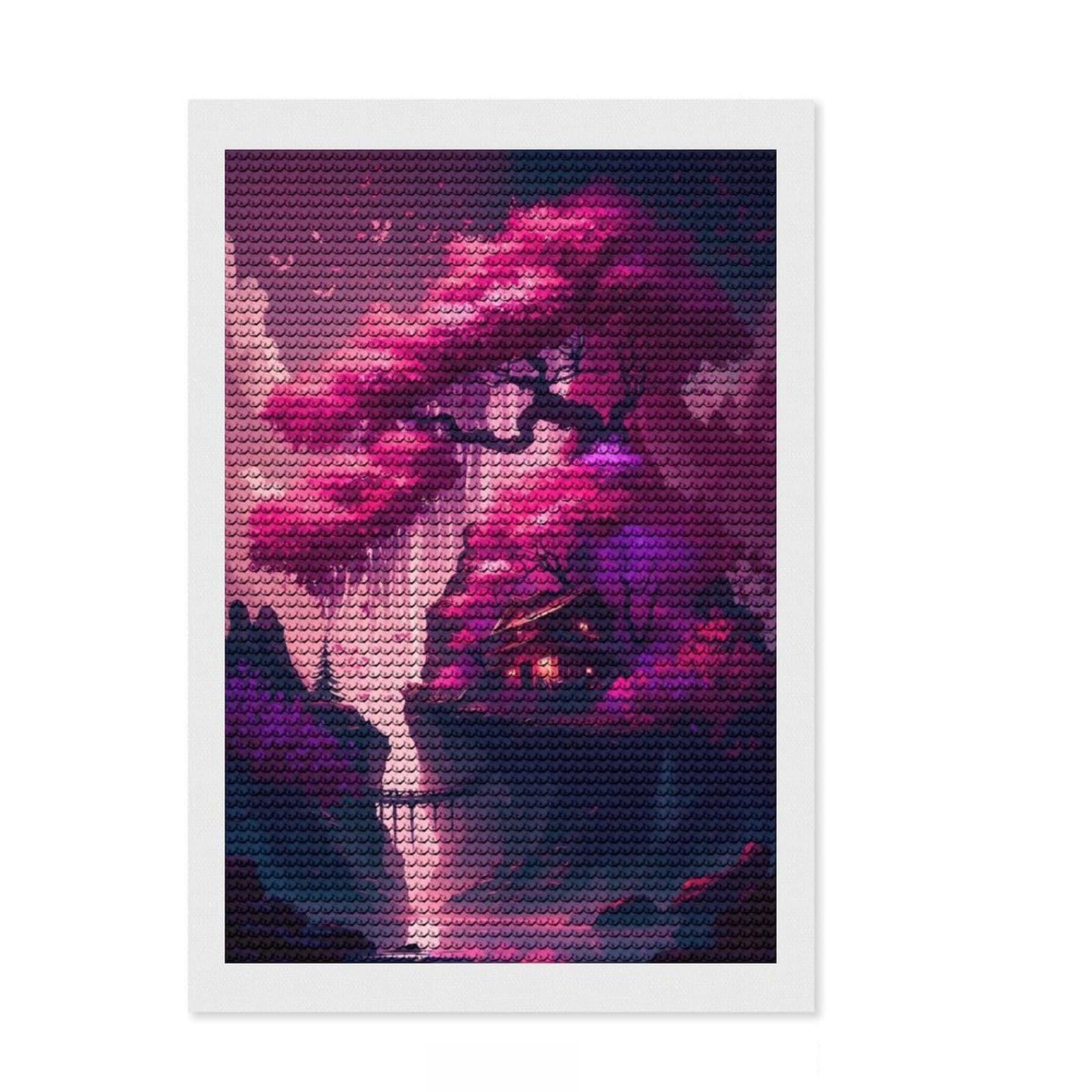 Junmoney Cherry Blossom The Lake Diamond Painting Kit 8"x12", Relaxing DIY Hobby, Neat Printed Canvas, Home Wall Decor, Thoughtful Handmade Gift