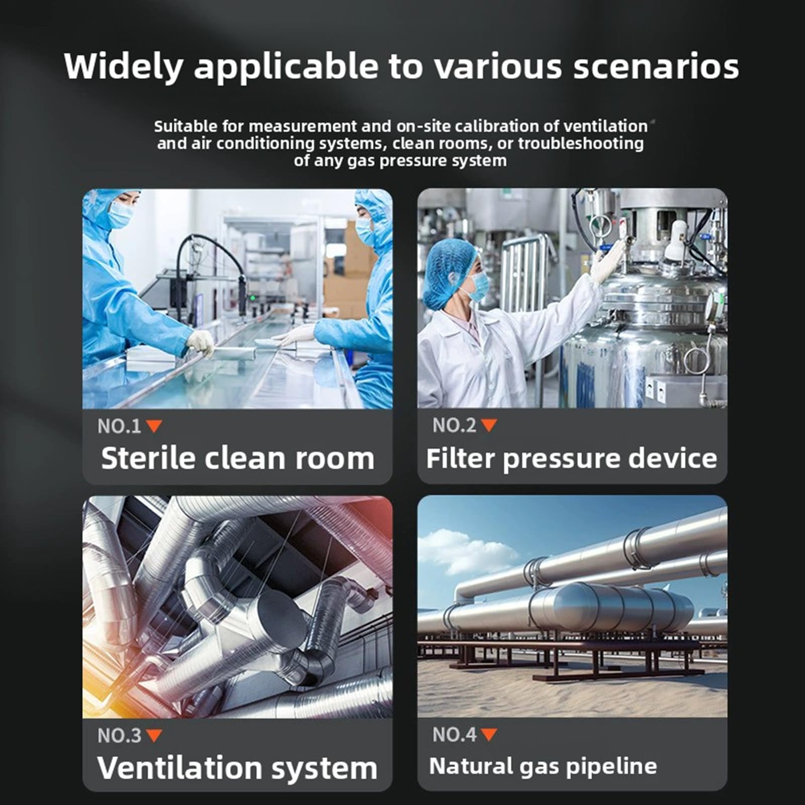 Manómetro Probador de presión de gas Medidor de presión diferencial digital con pantalla LCD retroiluminada 2 puertos para HVAC Frenado de automóviles Laboratorio industrial