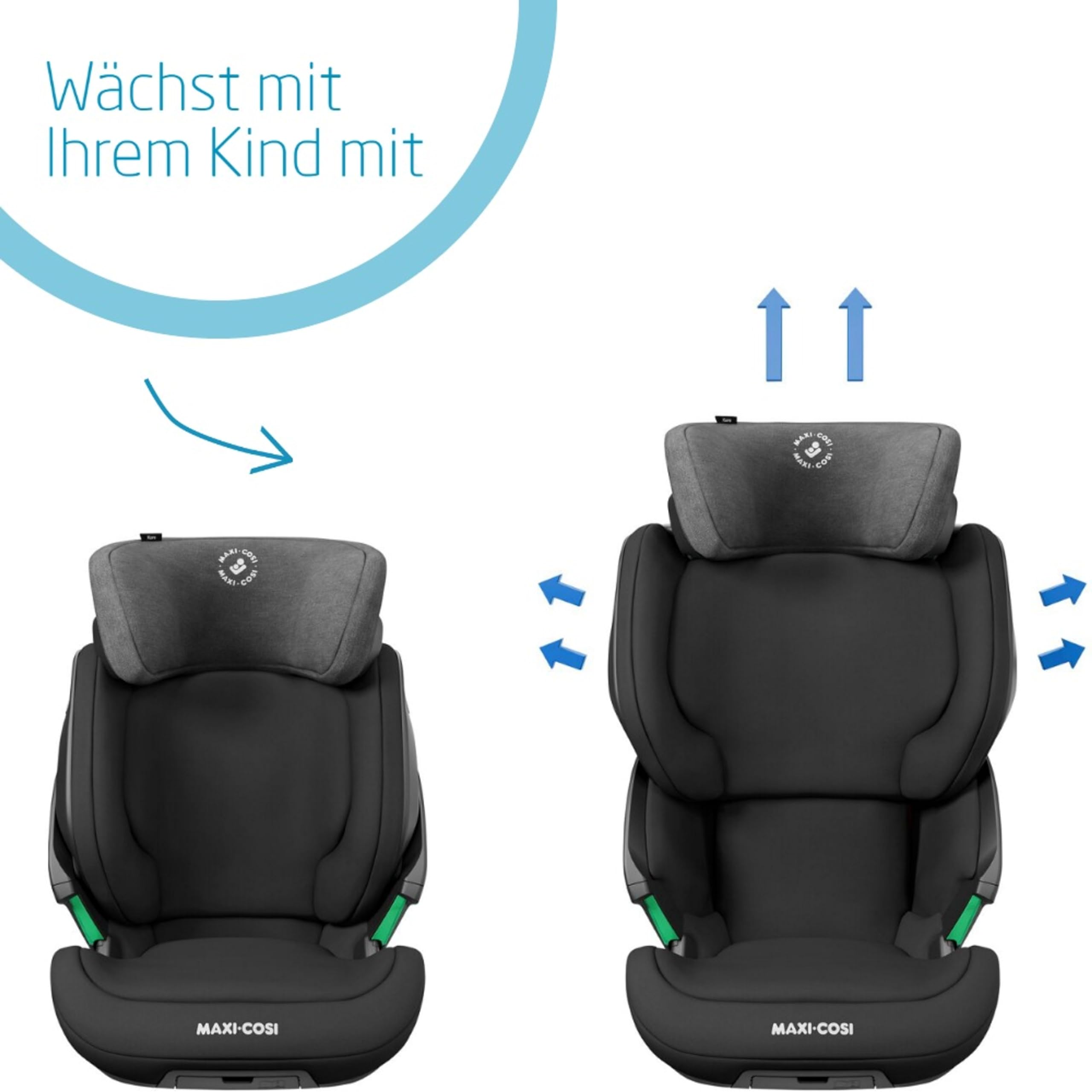 Maxi-Cosi Kore i-Size Kindersitz, 3,5–12 Jahre, 100–150 cm, ISOFIX Kindersitz, Verstellbare Höhe/Breite, Side Protection System Plus, Schnelles & Einfaches Anschnallen, Authentic Black