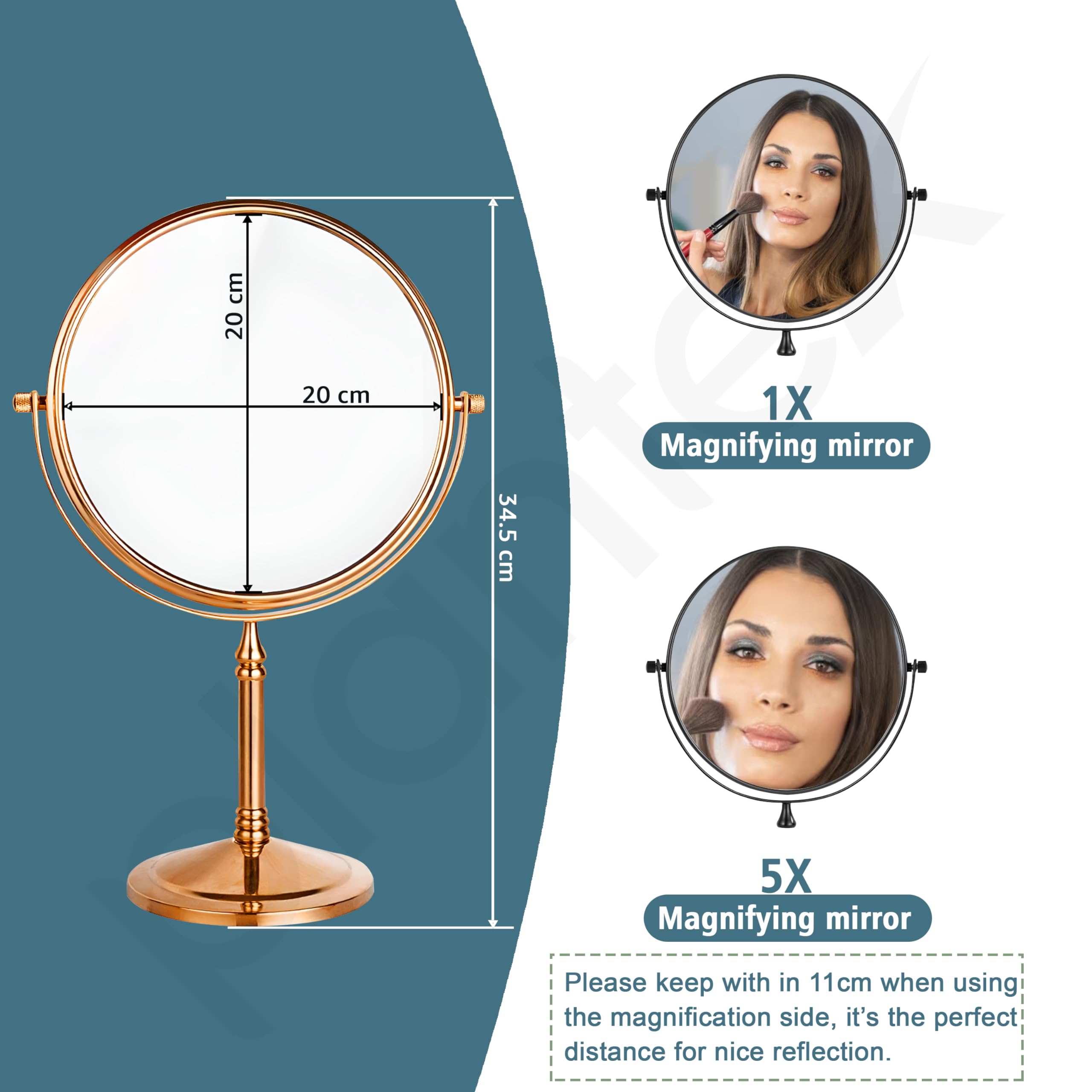 Plantex Stainless Steel Magnifying Tabletop Round Mirror/Shaving Mirror For Bathroom/Zoom Mirror For Bathroom/Makeup Mirror With Stand/Shaving Mirror Magnifying/Dual-Side 360 Swivel Mirror- Rose Gold — Amazon image 3