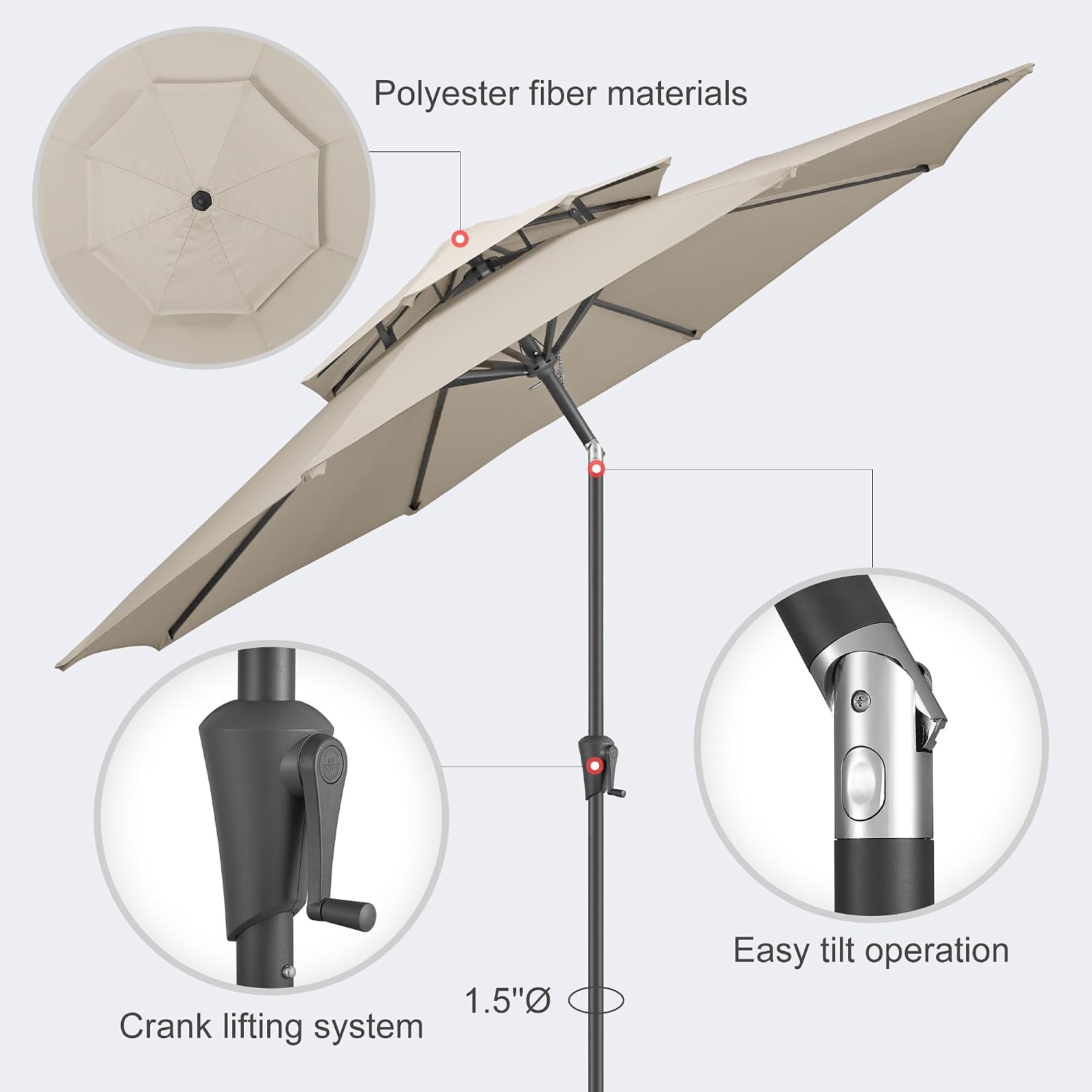 9ft Outdoor Patio Umbrella - 2-Tier Table Umbrella Waterprool UV Protection, Sombrillas de Patio with Push Button Tilt, Sun Umbrella for Pool, Porch, Garden, Backyard (Taupe)