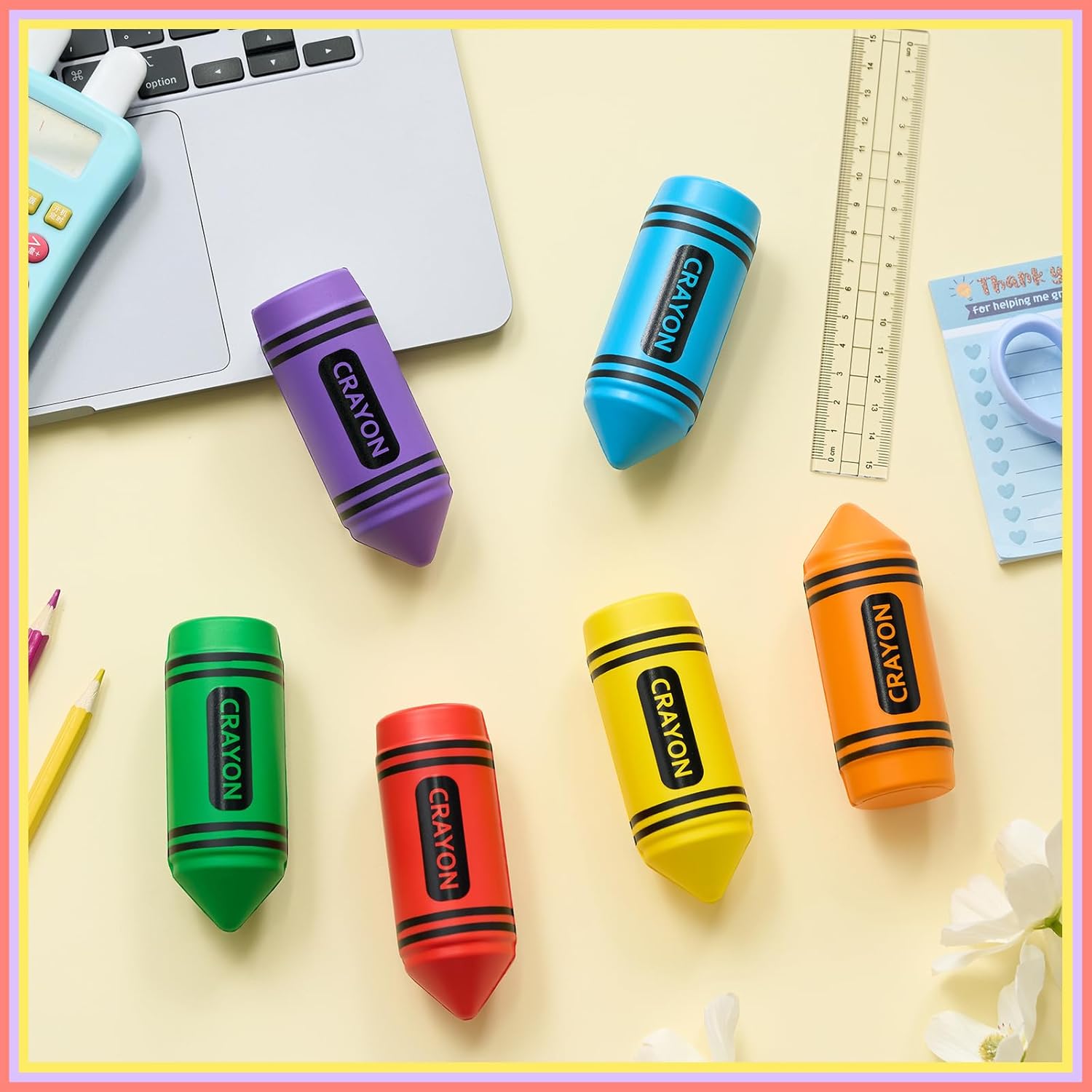 Wiwiqing 6 Pcs 3.94 Inches Crayon Stress Balls Toys Teacher Gift Kids Adult Classroom School Student Reward Graduation Party Favors Prizes Motivational Foam Stress Relief Slow Rising Hand Squeeze