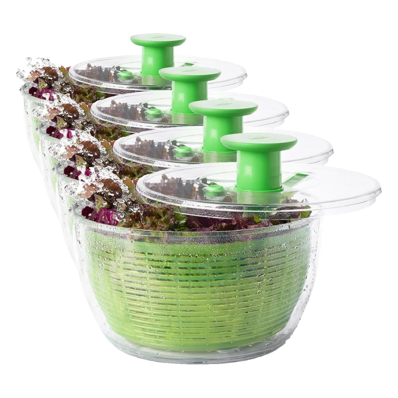 OXO Good Grips Salad Spinner, Green Lettuce &amp; Fruit Washer, BPA-Free, Easy One-Hand Pump, Large (Pack of 4)