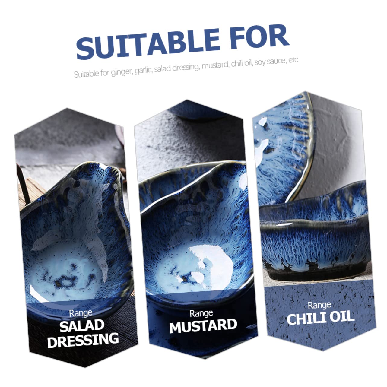 GRIRIW Blue Snack Plate Soy Dip Dish Snack Plates Sauce Seasoning Plate Dipping Dish Condiments Serving Dishes Sauce Seasoning Serving Dishes Dipping Plate Spice Bowls Ceramics re-usable