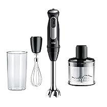 Braun Multiquick5 Pro MQ55236M, MINIPIMER CON 5 ANNI DI ASSISTENZA, Frullatore ad immersione, 25 velocità di lavorazione, Antischizzo, 1000W, 3 accessori, nero