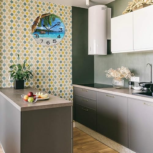 Miniatura 4 de Naanle Reloj de pared redondo retro con estampado de palmeras en 3D para verano, 9.5 pulgadas, funciona con pilas, analógico, silencioso, de cuarzo,