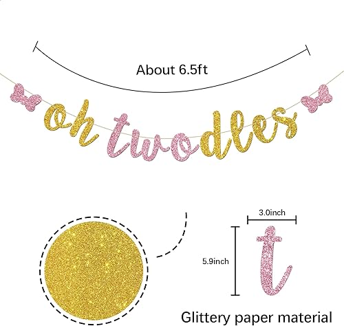 Miniatura 2 de Cartel de Oh Twodles – Decoración de fiesta de feliz segundo cumpleaños para niñas – tema de ratón de dibujos animados, suministros de decoración de