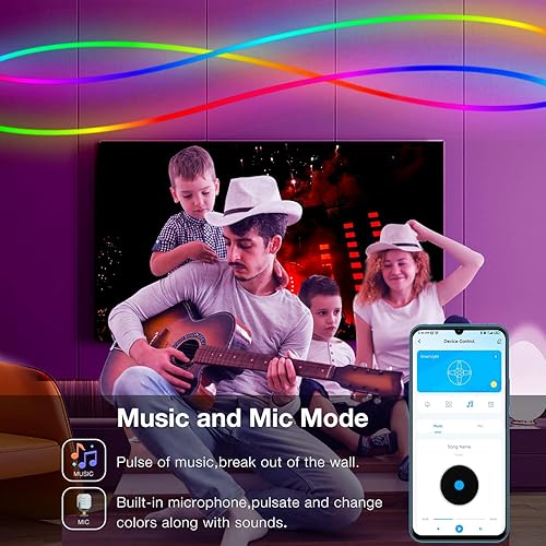 Miniatura 6 de DAYBETTER Tira de luces LED de neón, tira de luces de neón de 16.4 pies con control remoto de aplicación Bluetooth, diseño flexible impermeable