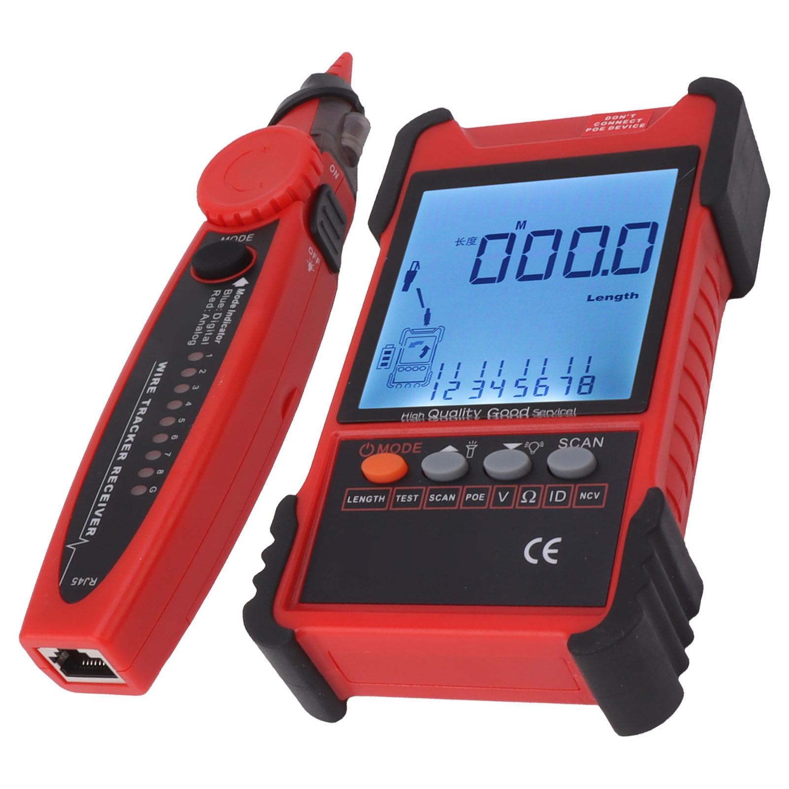 Cocoarm Testeur de Câble Réseau ET616 avec Multimètre, Détecteur de Ligne ABS, écran LCD pour le des Câbles, Détection de Courte Ouverture, Ethernet LAN et Test de Fils Téléphoniques (rouge)