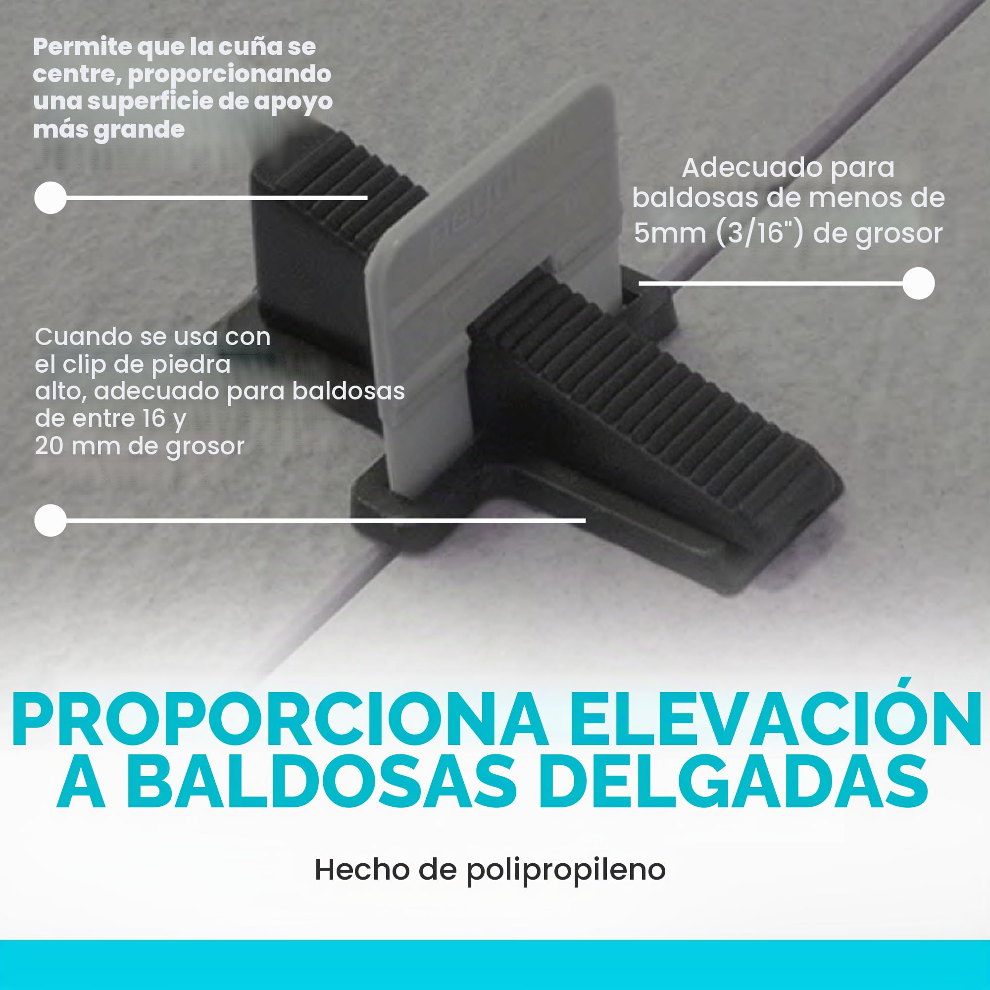 Suplemento Sistema de nivelación Peygran, permite trabajar en espesores de 3 a 5 mm y 16 a 19 mm, (100 unidades)
