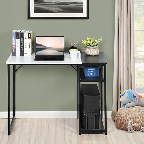 Miniatura 2 de Homy Casa Inc Escritorio para computadora de 40 pulgadas, mesa de estudio con estantes de almacenamiento, ahorro de espacio para oficina en casa,