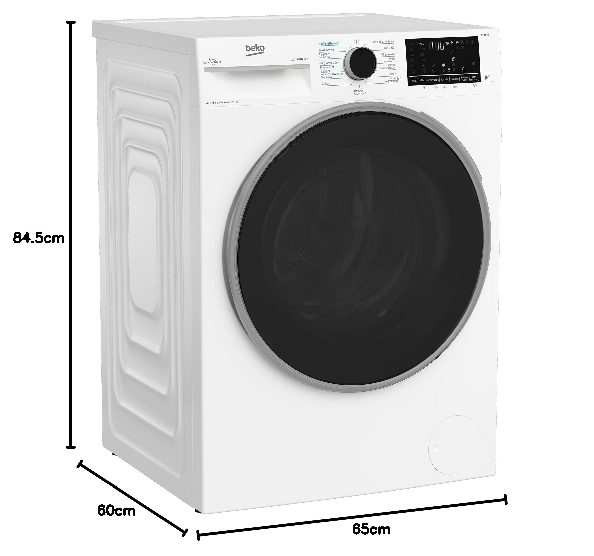 Beko B3DFT512447W freistehender Waschtrockner 12 kg Waschen 8 kg Trocknen 1400 U/min SteamCure AddXtra Hygiene Therapy ProSmart Inverter Motor Weiß