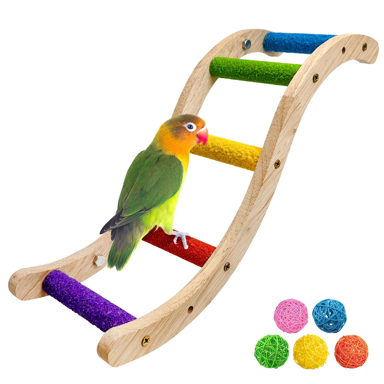 Hamiledyi Nature Wooden Bird Ladder Pet Parrots Climb Bridge Exercise Stands for Parakeet Climbing Chewing Bridge Bird Cage Accessories for Cockatiel