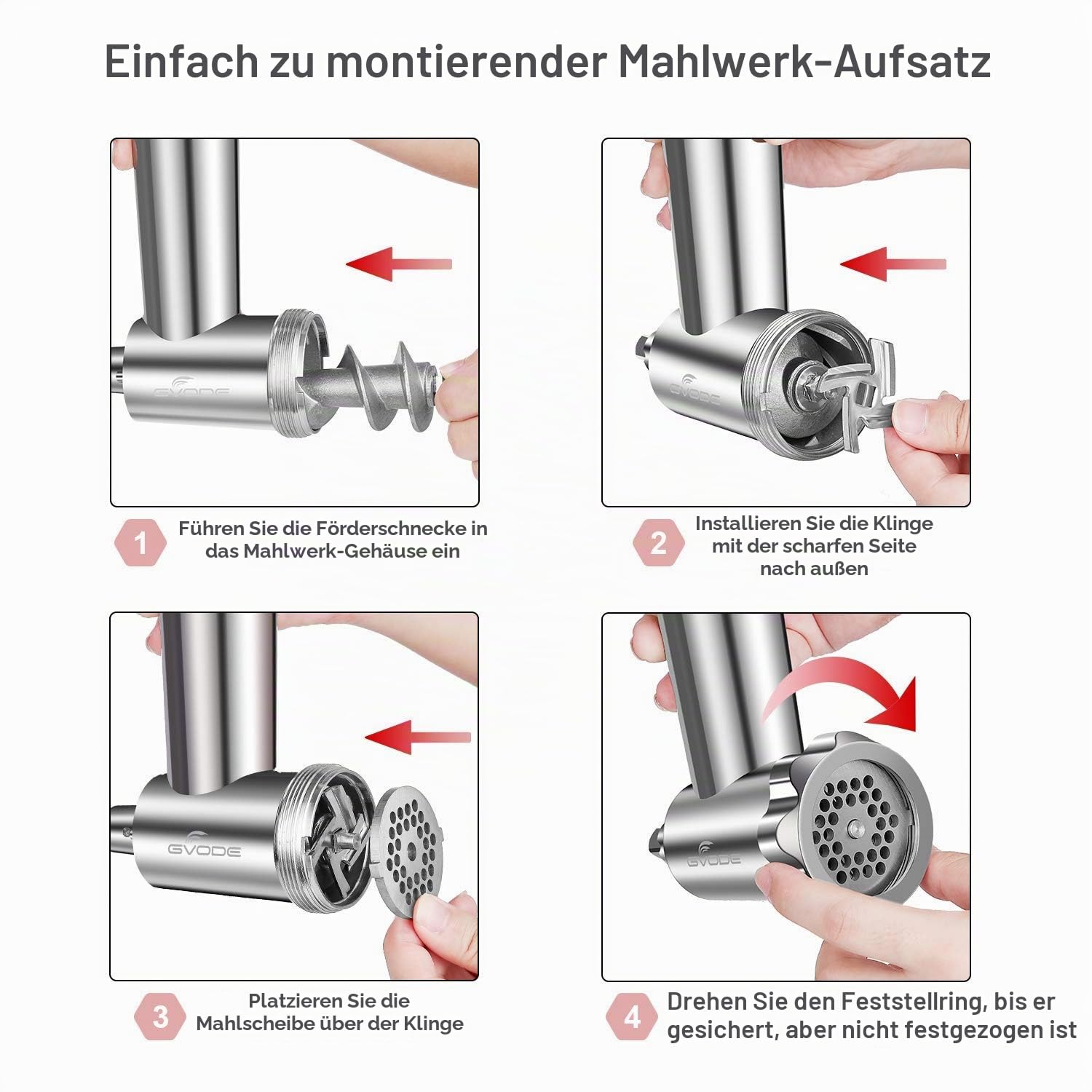 GVODE Edelstahl-Fleischwolf-Aufsatz für KitchenAid Zubehör, Hohe Qualität – Edelstahl-Fleischwolf für KitchenAid-Metal Food Grinder Attachment for Kitchen Aid Stand Mixer